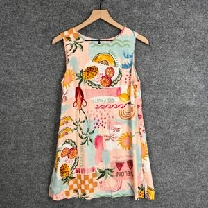 Anthropologie Paper Heart XS Sleeveless Mini‎ Dress Peach Tropical Fruit Print